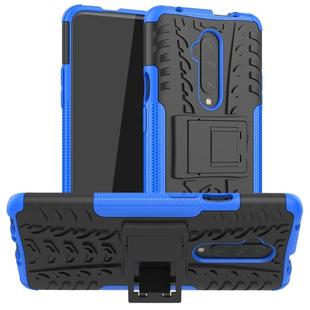 For OnePlus 7T Pro Tire Texture Shockproof TPU+PC Protective Case with Holder(Blue)