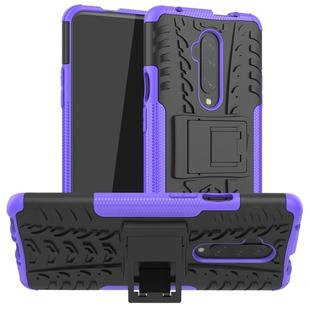 For OnePlus 7T Pro Tire Texture Shockproof TPU+PC Protective Case with Holder(Purple)