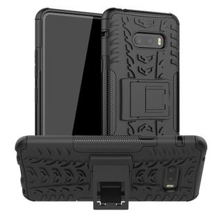 For LG V50S ThinQ 5G / G8X ThinQ Tire Texture Shockproof TPU+PC Protective Case with Holder(Black)