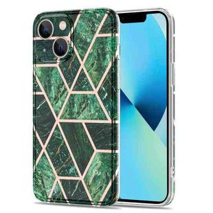 Electroplating Stitching Marbled IMD Stripe Straight Edge Rubik Cube Phone Protective Case For iPhone 13(Emerald Green)