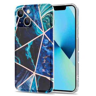 Electroplating Stitching Marbled IMD Stripe Straight Edge Rubik Cube Phone Protective Case For iPhone 13(Blue)