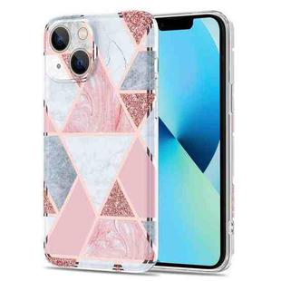 Electroplating Stitching Marbled IMD Stripe Straight Edge Rubik Cube Phone Protective Case For iPhone 13 Pro(Light Pink)