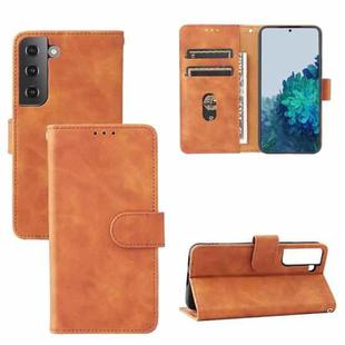 For Samsung Galaxy S22 5G Skin Feel Magnetic Buckle Calf Texture PU Phone Case(Brown)