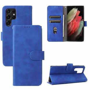 For Samsung Galaxy S22 Ultra 5G Skin Feel Magnetic Buckle Calf Texture PU Phone Case(Blue)