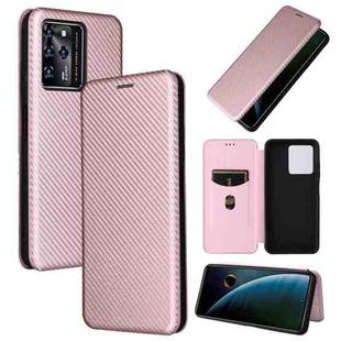 For ZTE Blade V30 Carbon Fiber Texture Horizontal Flip PU Phone Case(Pink)