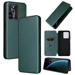 For ZTE Blade V30 Carbon Fiber Texture Horizontal Flip PU Phone Case(Green)
