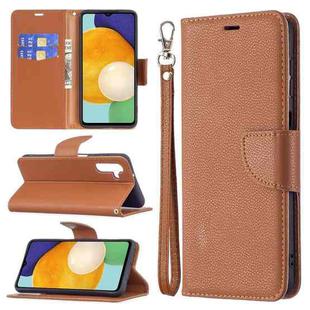 For Samsung Galaxy A13 5G Litchi Texture Pure Color Horizontal Flip Leather Phone Case with Holder & Card Slots & Wallet & Lanyard(Brown)