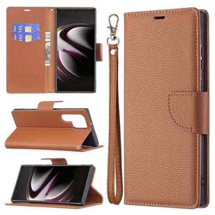 For Samsung Galaxy S22 Ultra 5G Litchi Texture Pure Color Horizontal Flip Leather Phone Case with Holder & Card Slots & Wallet & Lanyard(Brown)