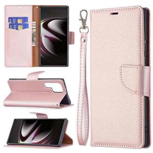 For Samsung Galaxy S22 Ultra 5G Litchi Texture Pure Color Horizontal Flip Leather Phone Case with Holder & Card Slots & Wallet & Lanyard(Rose Gold)