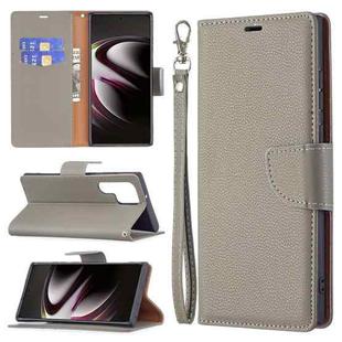 For Samsung Galaxy S22 Ultra 5G Litchi Texture Pure Color Horizontal Flip Leather Phone Case with Holder & Card Slots & Wallet & Lanyard(Grey)
