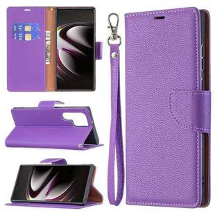 For Samsung Galaxy S22 Ultra 5G Litchi Texture Pure Color Horizontal Flip Leather Phone Case with Holder & Card Slots & Wallet & Lanyard(Purple)