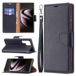 For Samsung Galaxy S22 Ultra 5G Litchi Texture Pure Color Horizontal Flip Leather Phone Case with Holder & Card Slots & Wallet & Lanyard(Black)