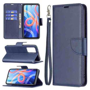 For Xiaomi Redmi Note 11 5G/Note 11T 5G/Poco M4 Pro 5G Retro Lambskin Texture Pure Color Horizontal Flip Leather Phone Case with Holder & Card Slots & Wallet & Lanyard(Blue)