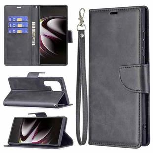 For Samsung Galaxy S22 Ultra 5G Retro Lambskin Texture Pure Color Horizontal Flip Leather Phone Case with Holder & Card Slots & Wallet & Lanyard(Black)