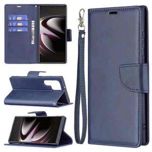 For Samsung Galaxy S22 Ultra 5G Retro Lambskin Texture Pure Color Horizontal Flip Leather Phone Case with Holder & Card Slots & Wallet & Lanyard(Blue)