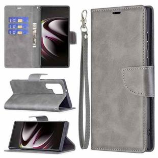 For Samsung Galaxy S22 Ultra 5G Retro Lambskin Texture Pure Color Horizontal Flip Leather Phone Case with Holder & Card Slots & Wallet & Lanyard(Grey)