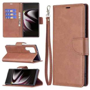 For Samsung Galaxy S22 Ultra 5G Retro Lambskin Texture Pure Color Horizontal Flip Leather Phone Case with Holder & Card Slots & Wallet & Lanyard(Brown)