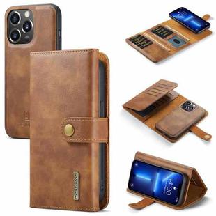 DG.MING Three Fold Wallet Style Leather Phone Case For iPhone 13 Pro Max(Brown)