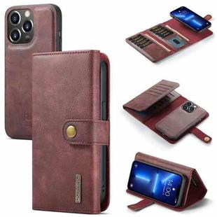 DG.MING Three Fold Wallet Style Leather Phone Case For iPhone 13 Pro Max(Red)