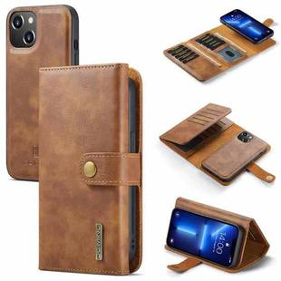 DG.MING Three Fold Wallet Style Leather Phone Case For iPhone 13(Brown)