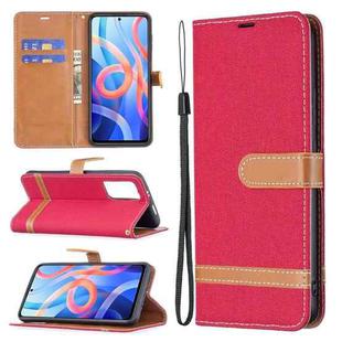 For Xiaomi Redmi Note 11 5G/Note 11T 5G/Poco M4 Pro 5G Color Matching Denim Texture Leather Phone Case with Holder & Card Slots & Wallet & Lanyard(Red)