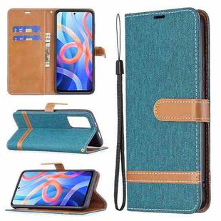 For Xiaomi Redmi Note 11 5G/Note 11T 5G/Poco M4 Pro 5G Color Matching Denim Texture Leather Phone Case with Holder & Card Slots & Wallet & Lanyard(Green)