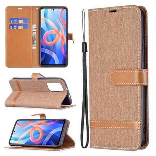 For Xiaomi Redmi Note 11 5G/Note 11T 5G/Poco M4 Pro 5G Color Matching Denim Texture Leather Phone Case with Holder & Card Slots & Wallet & Lanyard(Brown)