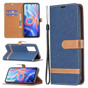 For Xiaomi Redmi Note 11 5G/Note 11T 5G/Poco M4 Pro 5G Color Matching Denim Texture Leather Phone Case with Holder & Card Slots & Wallet & Lanyard(Dark Blue)