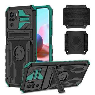 For Xiaomi Redmi Note 10 4G Armor Wristband Phone Case(Dark Green)