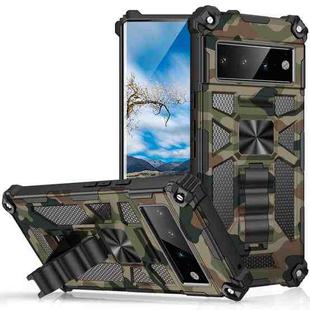 For Google Pixel 6 Pro Camouflage Armor Shockproof TPU + PC Magnetic Phone Case with Holder(Army Green)