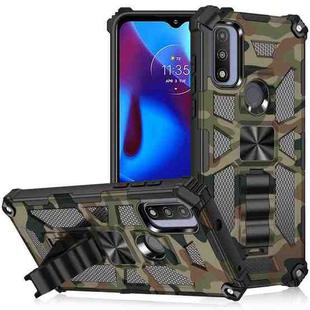 For Motorola G Pure Camouflage Armor Shockproof TPU + PC Magnetic Phone Case with Holder(Army Green)