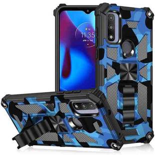 For Motorola G Pure Camouflage Armor Shockproof TPU + PC Magnetic Phone Case with Holder(Dark Blue)