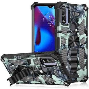 For Motorola G Pure Camouflage Armor Shockproof TPU + PC Magnetic Phone Case with Holder(Mint Green)