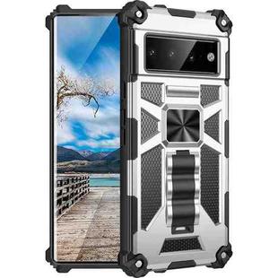 For Google Pixel 6 Pro Armor Shockproof TPU + PC Magnetic Phone Case with Holder(Silver)