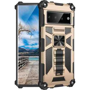 For Google Pixel 6 Pro Armor Shockproof TPU + PC Magnetic Phone Case with Holder(Gold)