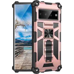 For Google Pixel 6 Pro Armor Shockproof TPU + PC Magnetic Phone Case with Holder(Rose Gold)