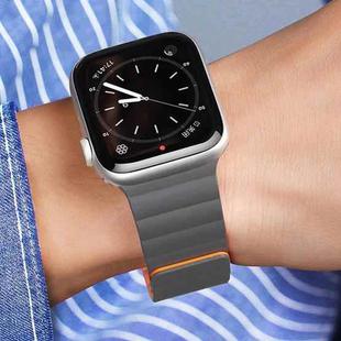 DUX DUCIS Chain Version Magnetic PU Leather Watch Band For Apple Watch Series 8&7 45mm / SE 2&6&SE&5&4 44mm / 3&2&1 42mm(Grey + Orange)