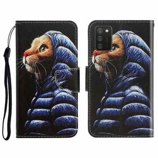 For Samsung Galaxy A02s 164mm Version 3D Colored Drawing Horizontal Flip Leather Phone Case with Holder & Card Slots & Wallet(Down Jacket Cat)