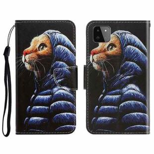 For Samsung Galaxy A22 5G 3D Colored Drawing Horizontal Flip Leather Phone Case with Holder & Card Slots & Wallet(Down Jacket Cat)