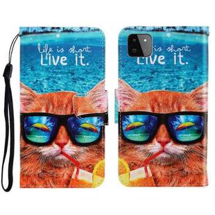 For Samsung Galaxy A22 5G 3D Colored Drawing Horizontal Flip Leather Phone Case with Holder & Card Slots & Wallet(Underwater Cat)