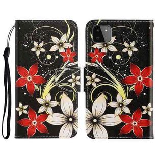 For Samsung Galaxy A22 5G 3D Colored Drawing Horizontal Flip Leather Phone Case with Holder & Card Slots & Wallet(Red Flower)