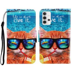 For Samsung Galaxy A32 5G 3D Colored Drawing Horizontal Flip Leather Phone Case with Holder & Card Slots & Wallet(Underwater Cat)