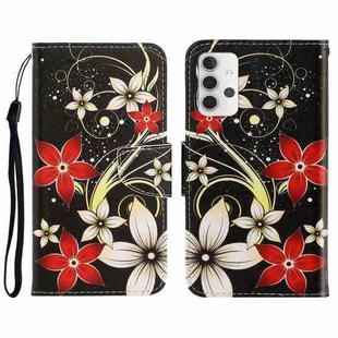 For Samsung Galaxy A32 4G 3D Colored Drawing Horizontal Flip Leather Phone Case with Holder & Card Slots & Wallet(Red Flower)