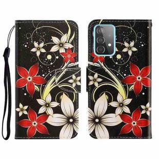 For Samsung Galaxy A52 3D Colored Drawing Horizontal Flip Leather Phone Case with Holder & Card Slots & Wallet(Red Flower)