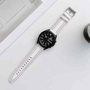 22mm Universal Tricolor Sewing Leather Watch Band(White)