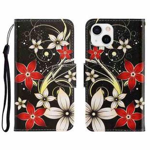 For iPhone 13 mini 3D Colored Drawing Horizontal Flip Leather Phone Case (Red Flower)