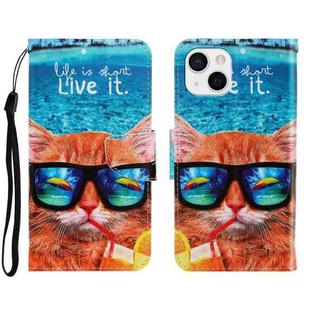 For iPhone 13 3D Colored Drawing Horizontal Flip Leather Phone Case(Underwater Cat)