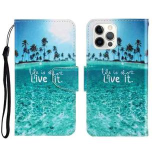 For iPhone 13 Pro 3D Colored Drawing Horizontal Flip Leather Phone Case (Coconut Tree)