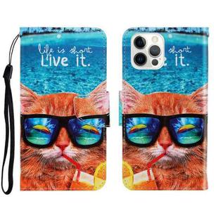 For iPhone 13 Pro Max 3D Colored Drawing Horizontal Flip Leather Phone Case (Underwater Cat)