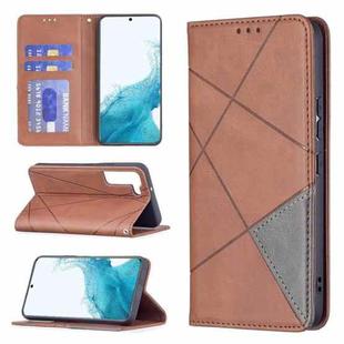 For Samsung Galaxy S22 5G Prismatic Invisible Magnetic Horizontal Flip Phone Leather Case with Holder & Card Slots & Photo Frame(Brown)